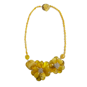 Gorgeous Butterscotch Amber with Aquamarine Accents Flower Statement Necklace