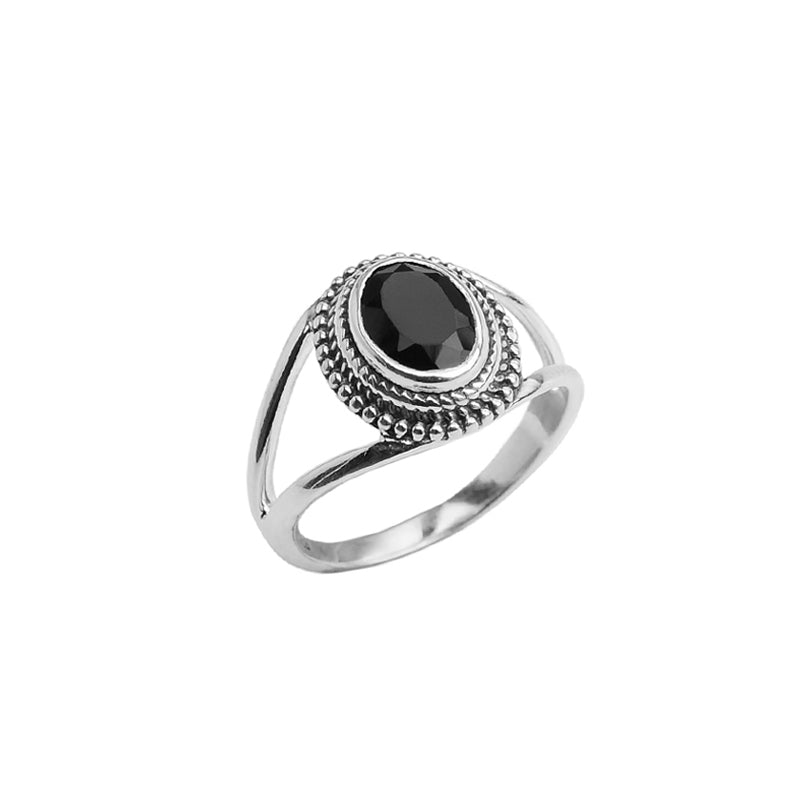 Delicate Faceted Black Onyx Sterling Silver Ring