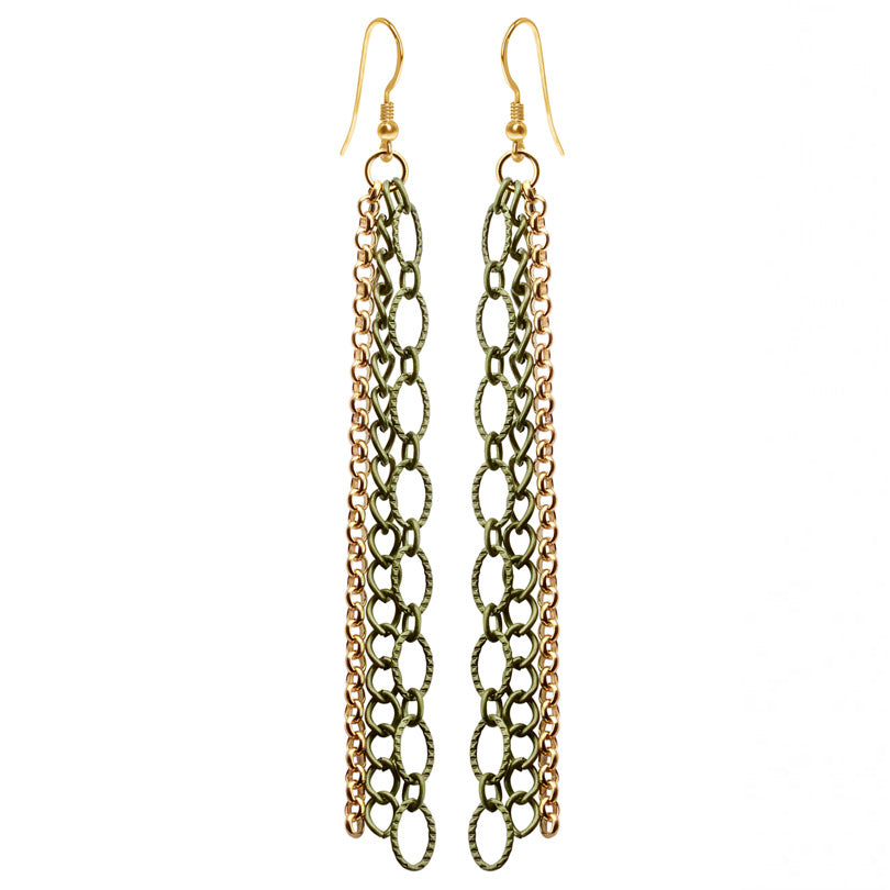 Graceful 3-Strand Gold Plated and Antiqued Link Earrings