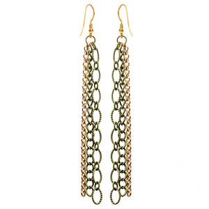 Graceful 3-Strand Gold Plated and Antiqued Link Earrings