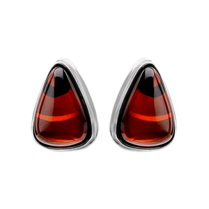 Polish Designer Smooth Wave-Cut Baltic Amber Sterling Silver Stud Earrings