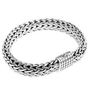Magnificent Sterling Silver 15mm Bali Weave Statement Bracelet with Dotted Barrel Clasp
