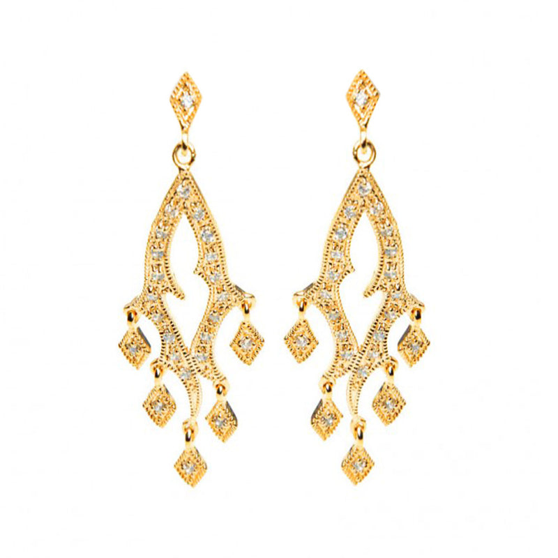 Sparkling Vintage Inspired 14kt Gold Plated Golden Flame Crystal Earrings