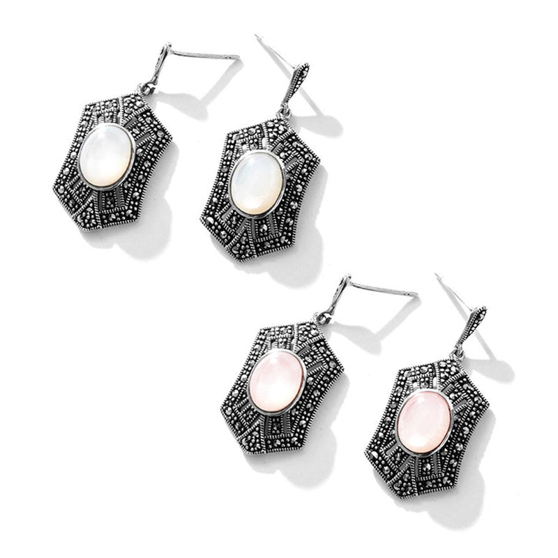 Beautiful Art Deco Style Mother of Pearl Sterling Silver Earrings (in pink or white)