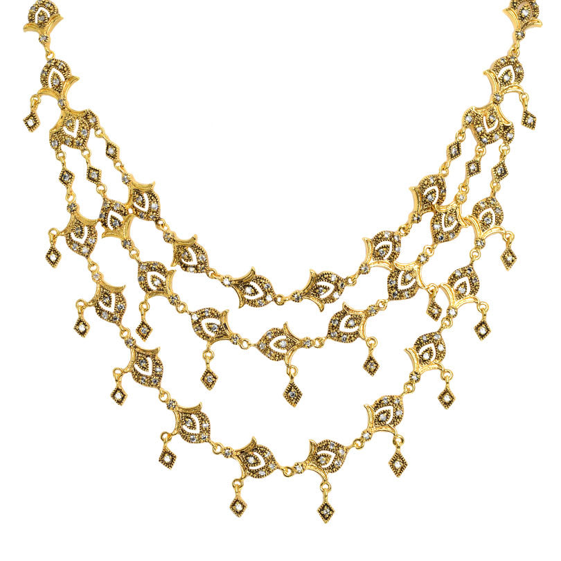 Sparkly Moonlit Muse Crystal Light Finish 14kt Gold Plated Statement Necklace