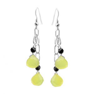 Sparkling, Faceted Lemon Agate and Black Onyx Sterling Silver Earrings