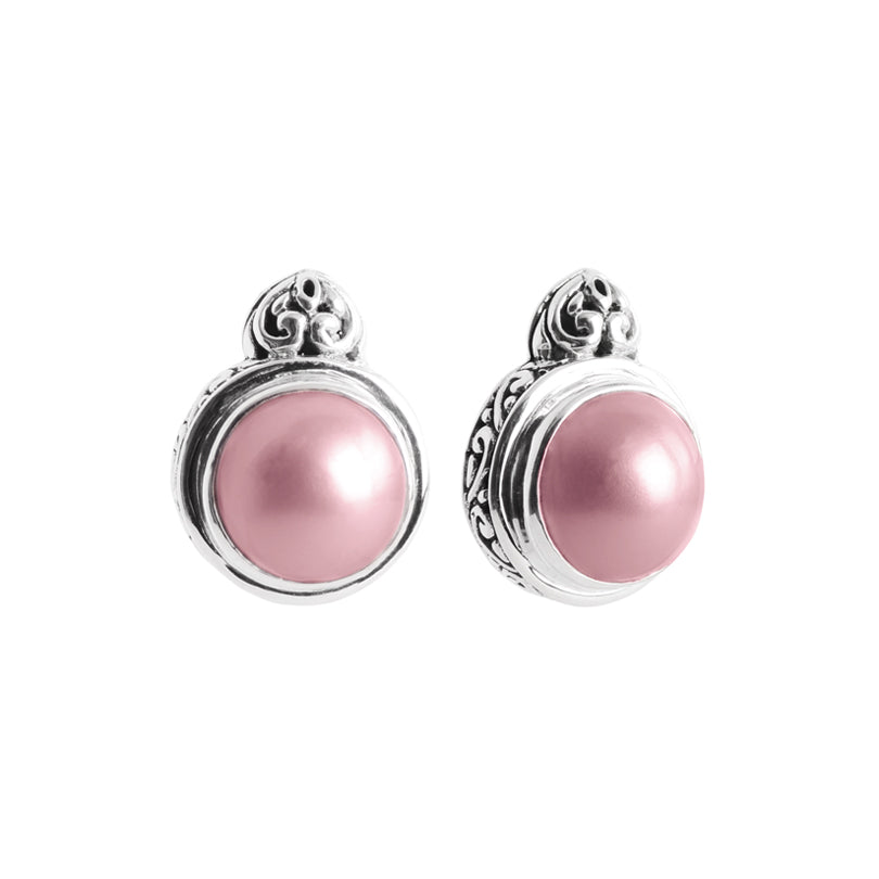 Gorgeous Pink Mabe Pearl Balinise Design Sterling Silver Earrings