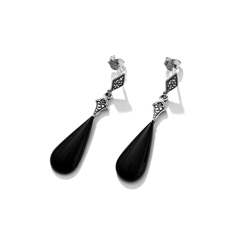 Elegant Black Onyx Marcasite Earrings