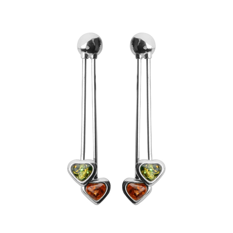 Designer Mixed Baltic Amber Sterling Silver Heart Statement Earrings