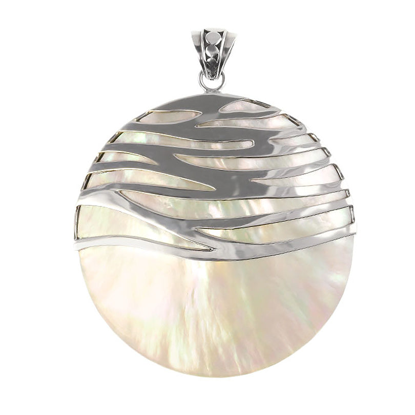 Stunning Waves of Silver Across White Shell Sterling Silver Statement Pendant- 2 sizes