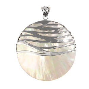 Waves of Silver Across White Shell Sterling Silver Statement Pendant- 2 sizes