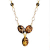 Exotic Leopard Print Agate, Smoky Quartz and Black Onyx Gold Plated Necklace.
