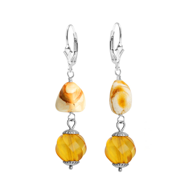 Beautiful Butterscotch and Faceted Lemon Amber Sterling Silver Earrings