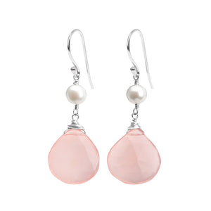 Gorgeous Faceted Rose Quartz & Pearl Sterling Silver Earrings