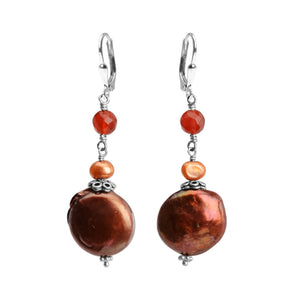 Lustrous Copper Rosie-Bronze Fresh Water Pearl Sterling Silver Statement Earrings