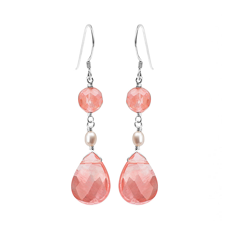Cherry Quartz and Fresh Water Pearl Sterling Silver Earrings