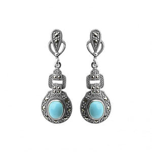 Genuine Arizona Turquoise and Marcasite Sterling Silver Statement Earrings