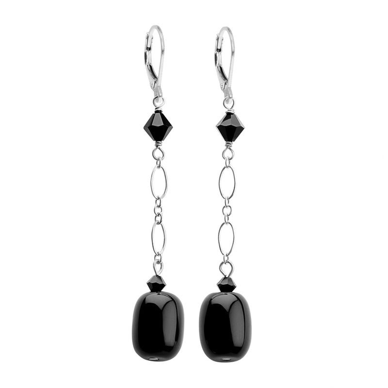 Captivating Black Onyx Sterling Silver Chain Earrings