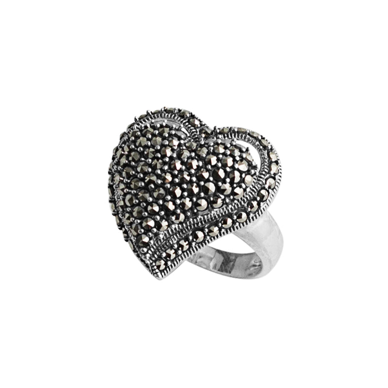 Gorgeous Sparling Marcasite Sterling Silver Heart Ring