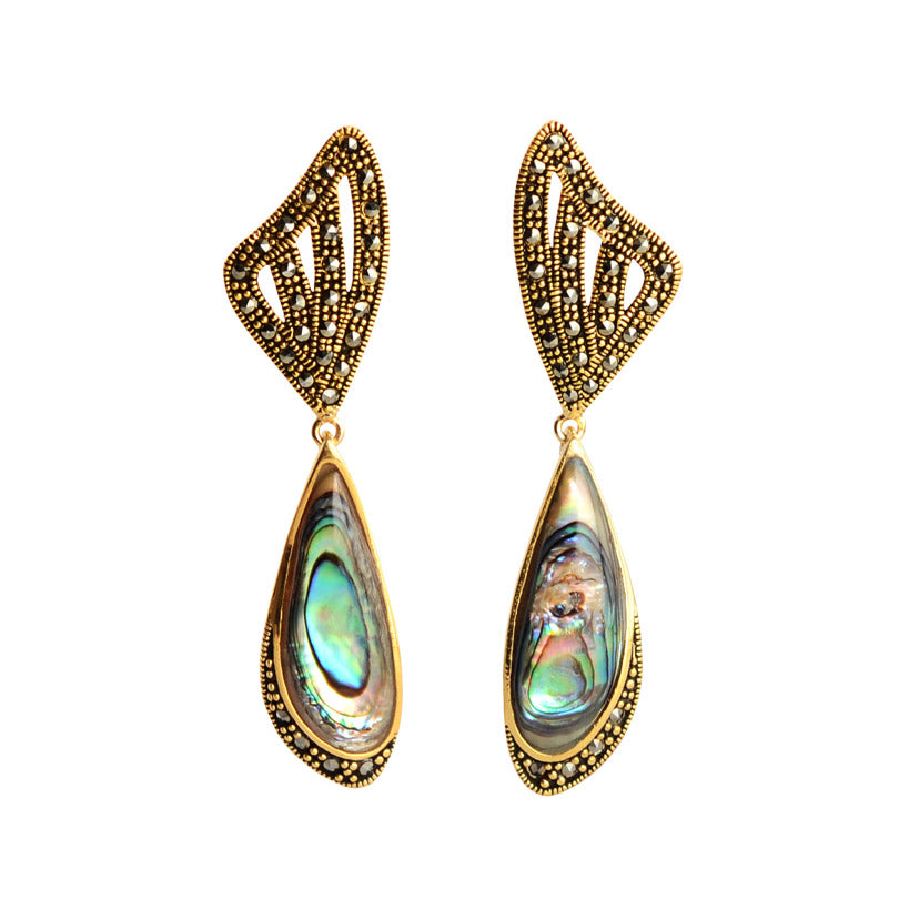 Brillant Green Abalone Marcasite Gold Plated Earrings