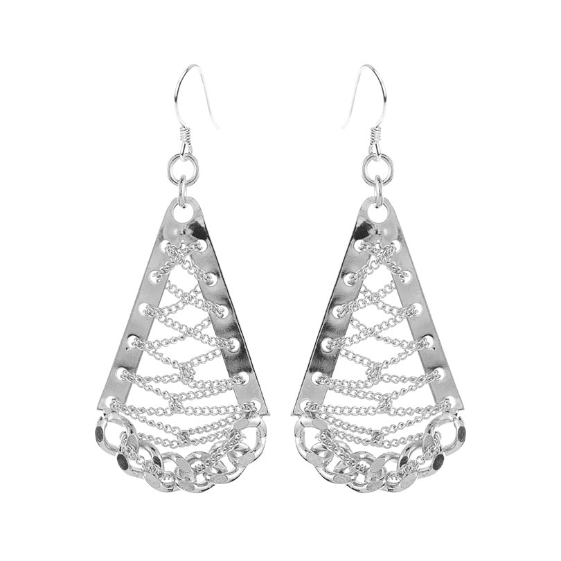 Magnificent Avant-Garde Rhodium Plated Chain Weave Earrings