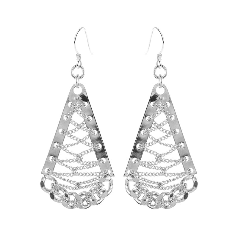 Magnificent Avant-Garde Rhodium Plated Chain Weave Earrings