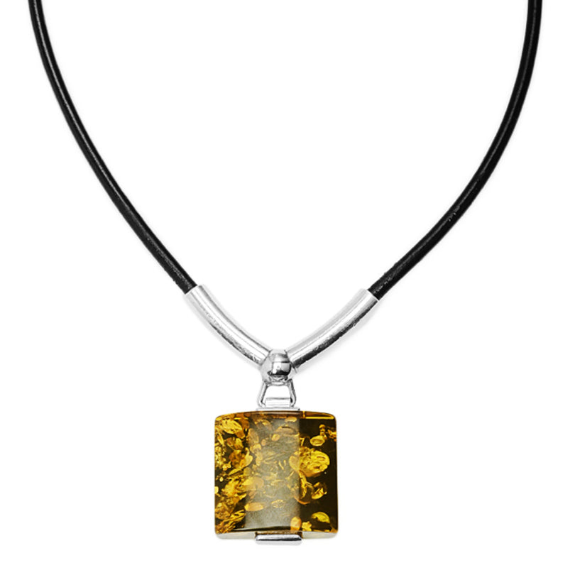 Gorgeous Cognac Baltic Amber Sterling Silver Necklace by Polish Designer Aleksander Gliwinski