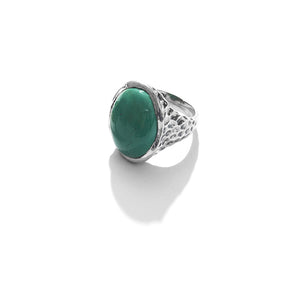 Genuine Turquoise in Hammered Sterling Silver Statement Ring