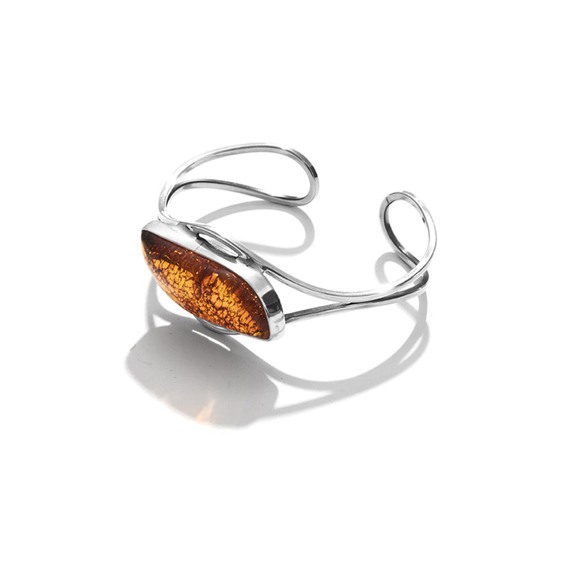 Sparkling Honey Baltic Amber Sterling Silver Statement Cuff Bracelet
