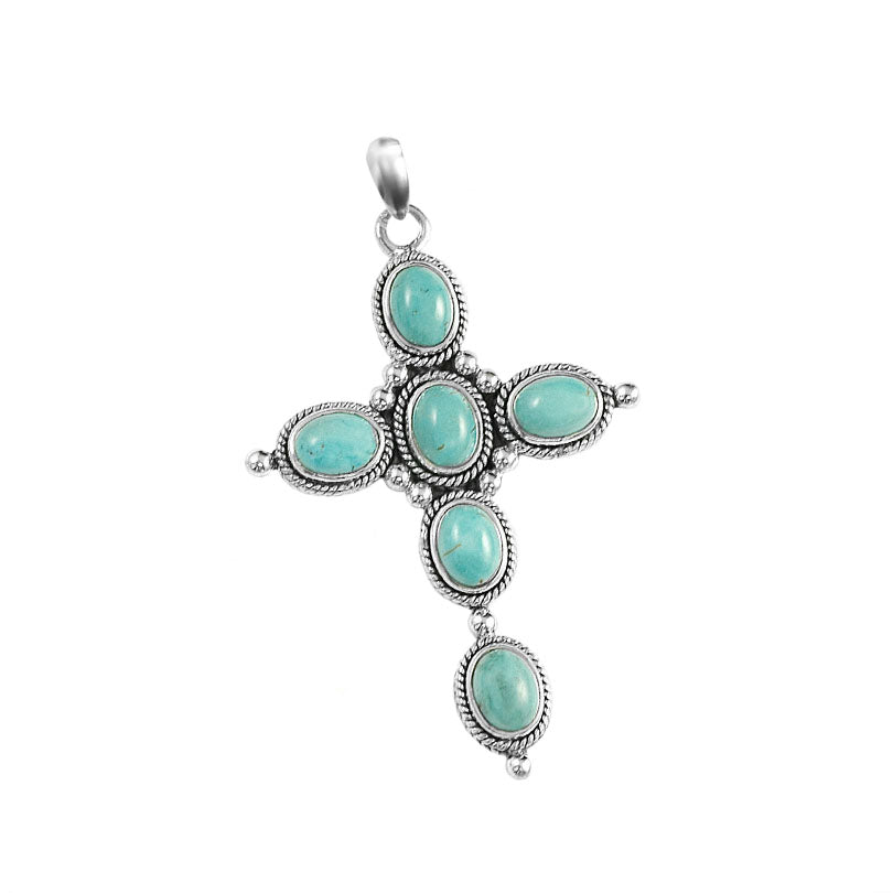 Nevada Sky Blue Natural Turquoise Sterling Silver Cross Pendant