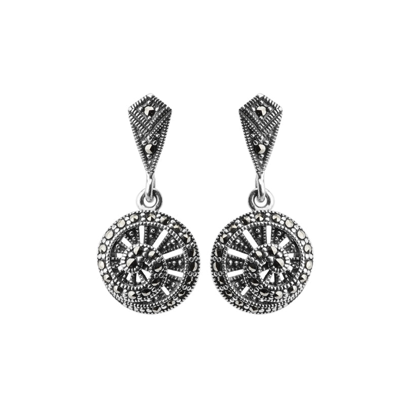 Dynamic Spiral Marcasite Sterling Silver Statement Earrings