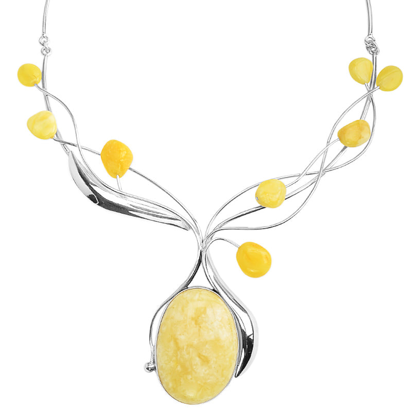 Gorgeous Polish Designer Butterscotch Baltic Amber Sterling Silver Statement Necklace