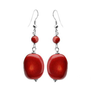 Vibrant Large Coral Stone Sterling Silver Earrings