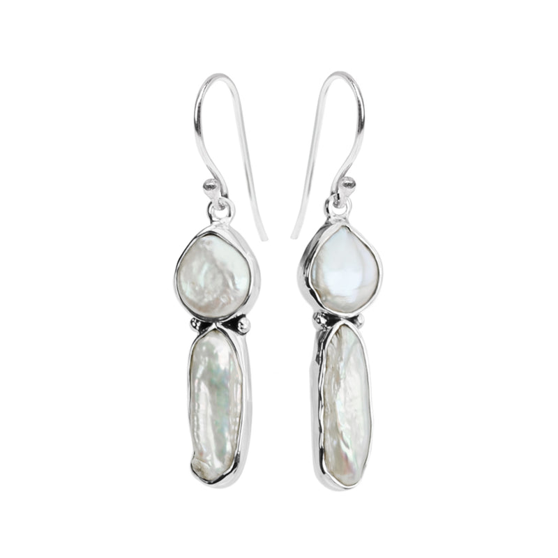 White Fresh Water Pearl Sterling Silver Earrings