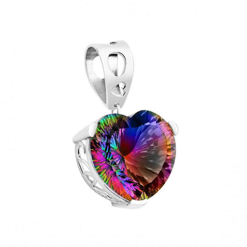 Magnificent Faceted Mystic Quartz Sterling Silver Large Heart Statement Pendant