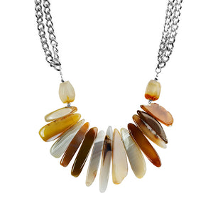 Mother-Earth Natural Agate Stones on Bold Silver Plated Chain Neckline