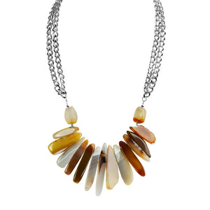Mother-Earth Natural Agate Stones on Bold Silver Plated Chain Neckline
