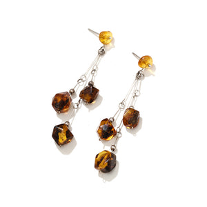 Polish Designer Baltic Amber Sterling Silver Dangle Statement Earrings