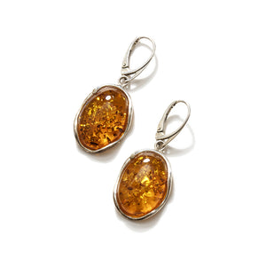 Gorgeous Large Cognac Amber Stone Sterling Silver Statement Earrings