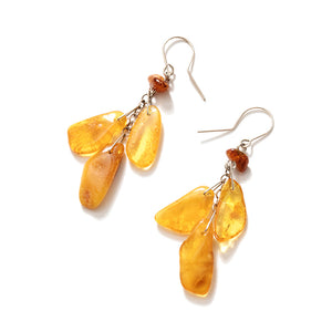 Vibrant Baltic Amber Sterling Silver Cluster Statement Earrings