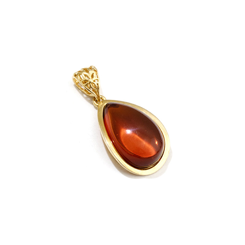 Luxurious Golden Cherry Amber Gold Plated Silver Statement Pendant