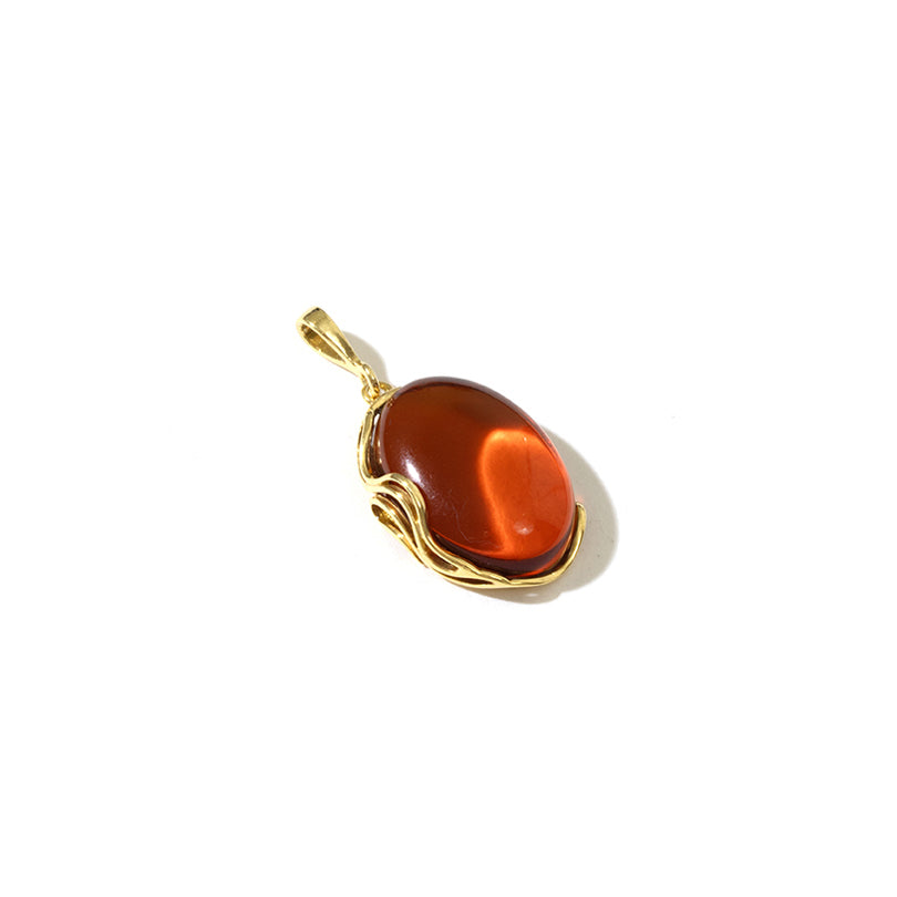 Gorgeous Dark Honey Baltic Amber Gold Plated Silver Pendant