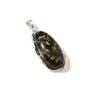 Gorgeous Golden Cognac Amber Large Stone Sterling Silver Statement Pendant