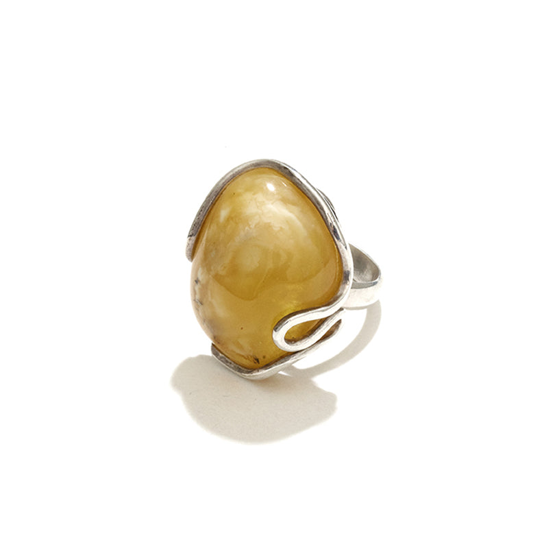 Starburst Baltic Butterscotch Amber Sterling Silver Statement Ring