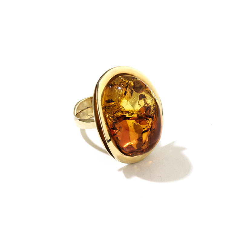 Gorgeous Honey Cognac Baltic Amber Gold Plated Silver Statement Ring