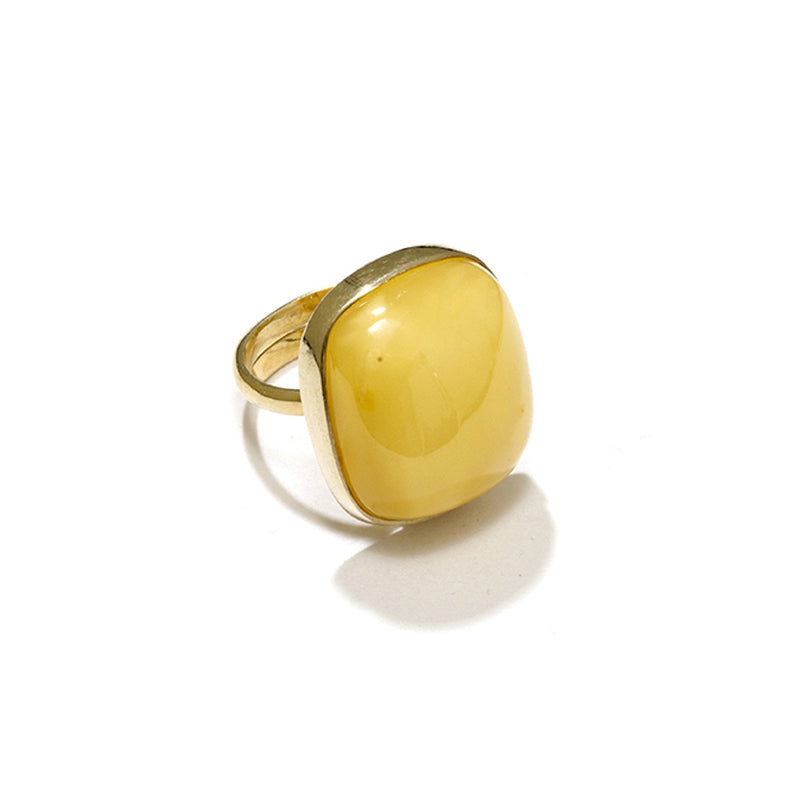 Gorgeous Butterscotch Baltic Amber Gold Plated Silver Statement Ring