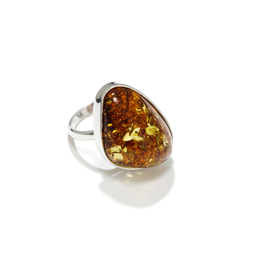 Golden Cognac Baltic Amber Sterling Silver Statement Ring