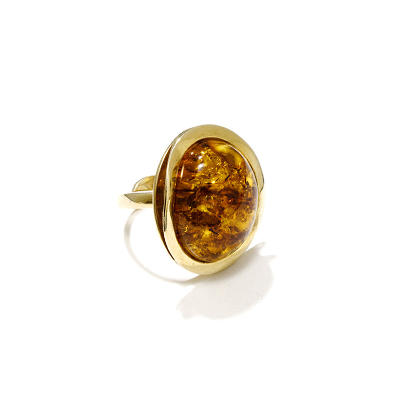 Amazing Golden Cognac In Gold Plated Silver Band Statement Ring