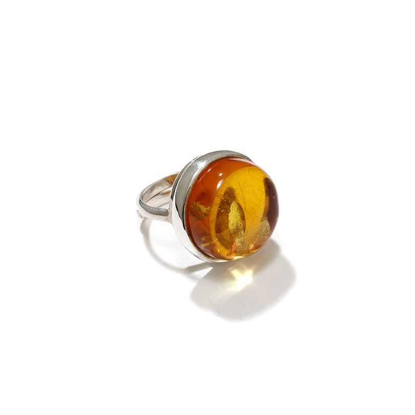 Gorgeous Translucent Honey Cognac Amber Sterling Silver Statement Ring