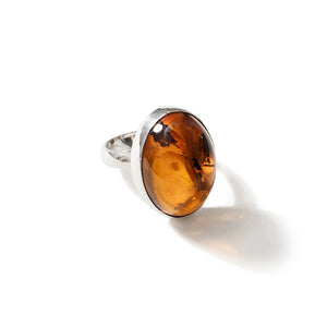 Dramatic Cognac Baltic Amber Sterling Silver Statement Ring